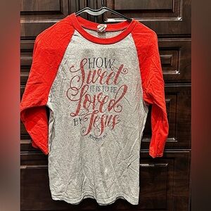 Red and Gray Raglan Shirt with Inspirational Quote SMALL